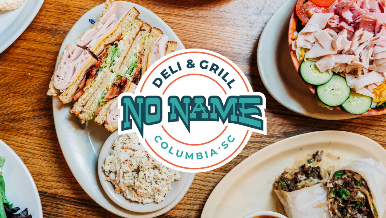 No Name Deli logo and food collage
